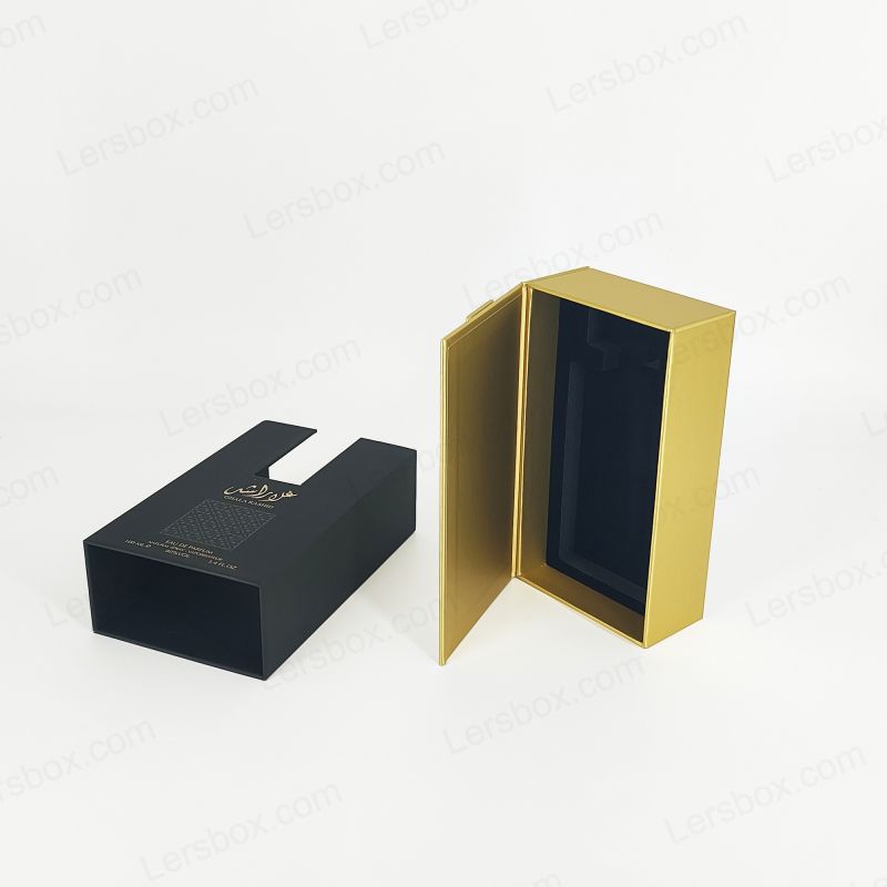 Bao bì nước hoa lá vàng với nắp cứng và khay bọt Eva cho hiển thị nước hoa HP011