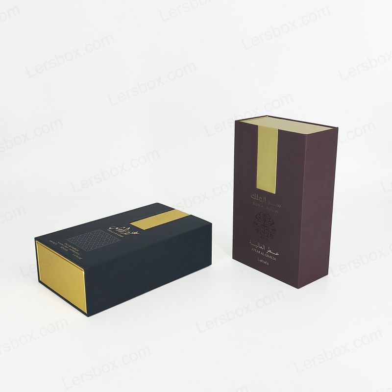 Bao bì nước hoa lá vàng với nắp cứng và khay bọt Eva cho hiển thị nước hoa HP011