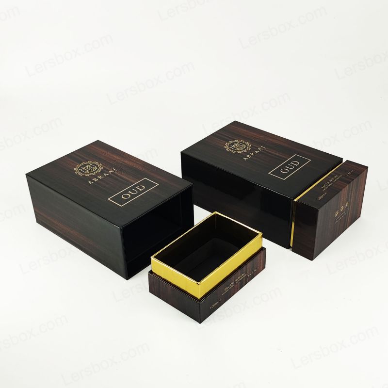 Bao bì nước hoa cứng thủ công với chi tiết lá vàng và chèn bọt EVA HP019