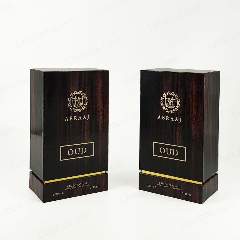 Bao bì nước hoa cứng thủ công với chi tiết lá vàng và chèn bọt EVA HP019